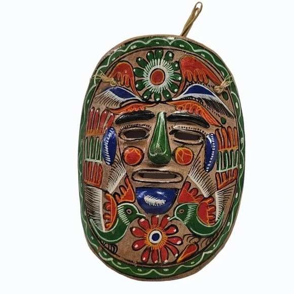 Vtg Mexican Ceramic Hanging Mask Folk Art Hand Made/Painted Native Dancers CHIP - Picture 4 of 10
